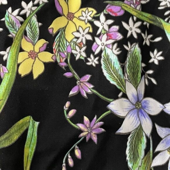 SWIM SOLUTIONS Black Floral NEW Tummy Control Deep V-Neck One Piece Swimsuit 10 - Picture 2 of 7